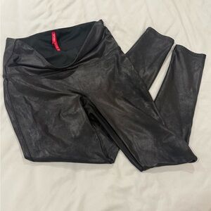 Spanx Faux Leather Leggings High Waist Petite Women Sz Large Black Athle…